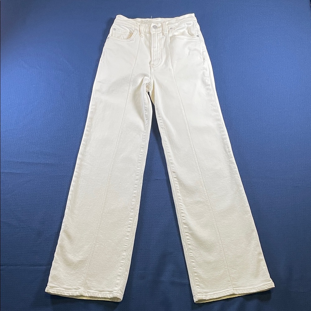 Pilcro High Waist Cream Tailored Front Seam Straight Leg Jeans Size 26